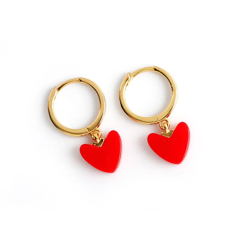 

Vermeil Gold Jewelry 925 Sterling Silver Personality Creative Red Heart Hoop Earrings For Christmas Holiday