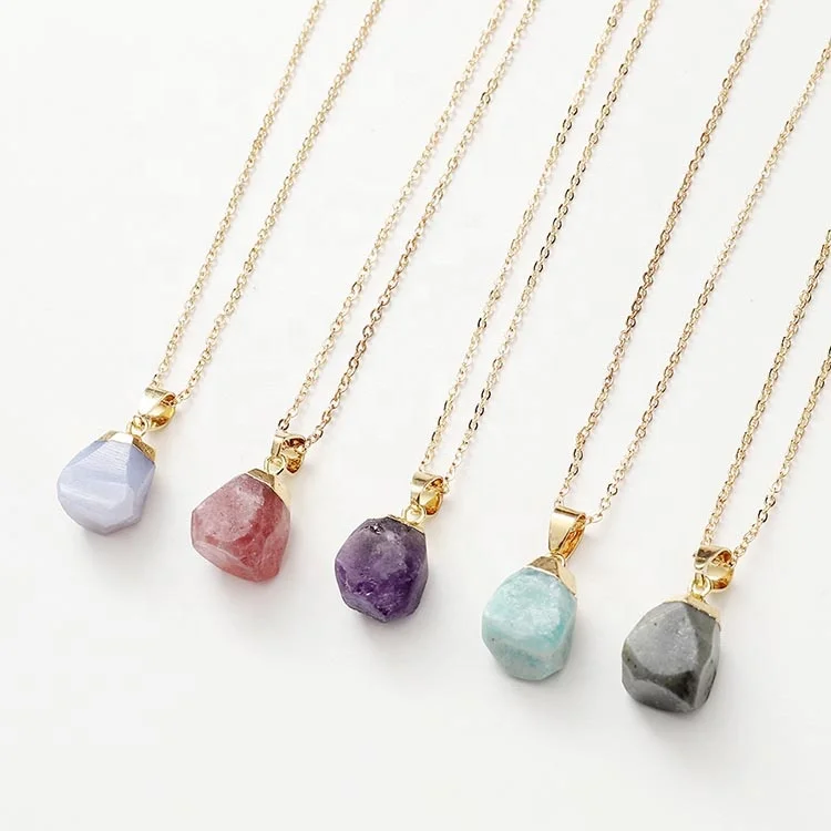 

Wholesale New Fashion Natural Stone Amethyst Crystal Rose Quartz Jewelry Gemstone Birthstone Pendant Necklace for Women