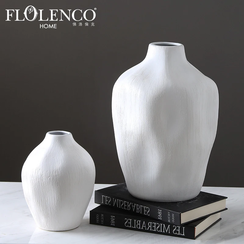 

Table Centerpiece Bulk Nordic White Concave Textured Geometric Artificial Flower Vase For Home Decor