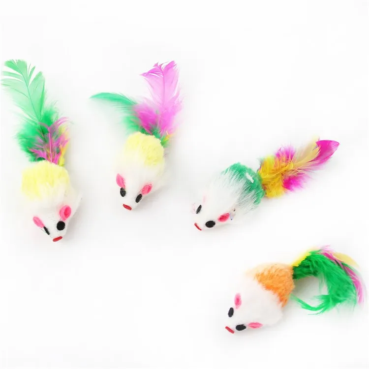 

Spot Hot Sale 2021 New Cats Like Color Feather Simulation Plush Mouse Pet Toy Set, Picture showed