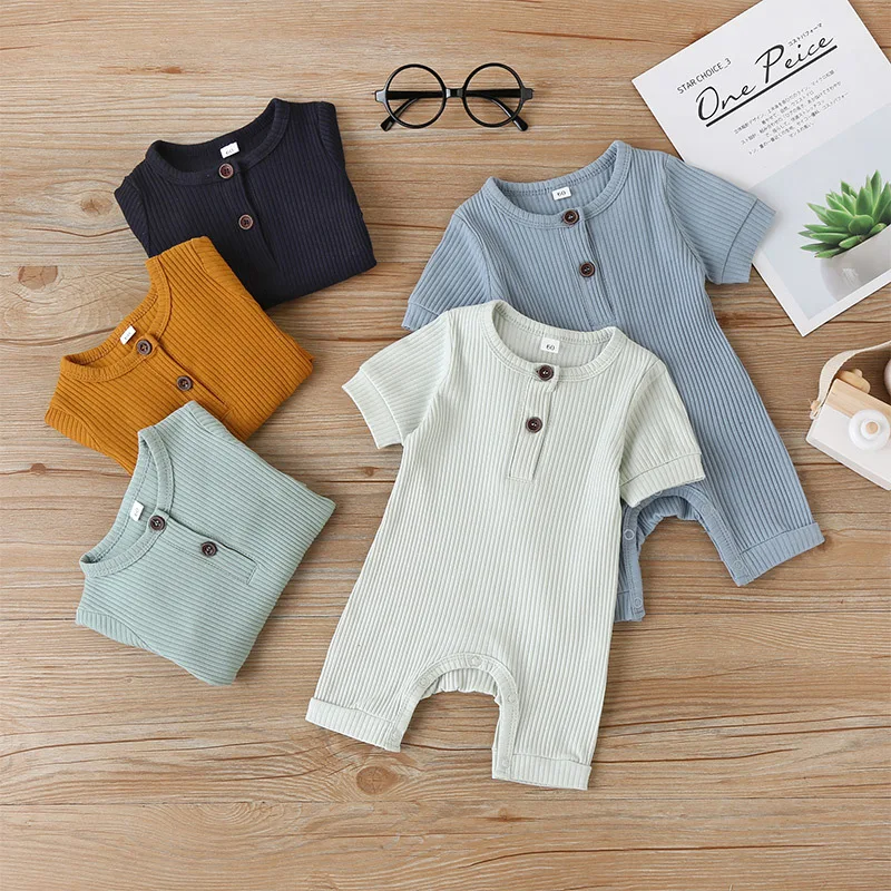 

Custom OEM ODM Newborn Infant Toddler Jumpsuit Boy Girl 100% Ribbed Cotton waffle Romper Jumpsuit Baby Clothes, Photo showed and customized color