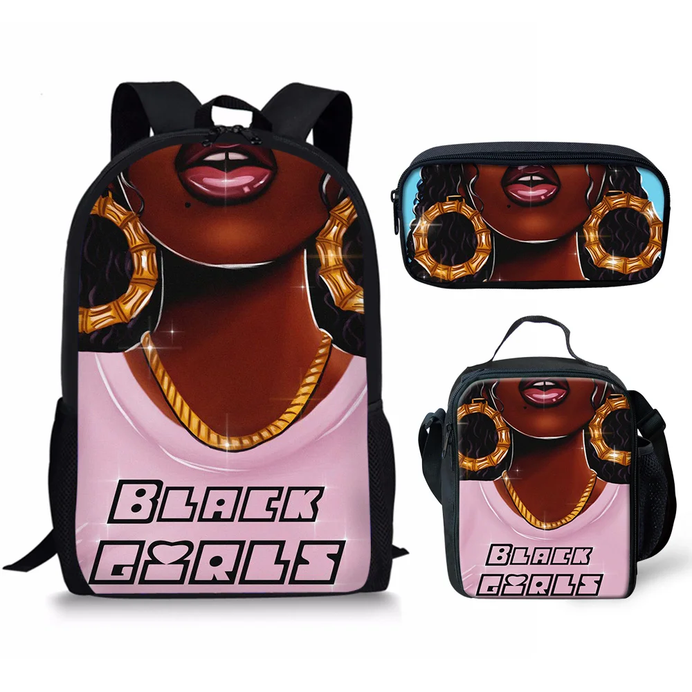

Custom Children bts School Bags Backpack Teenagers Black Art African Girl Print Book Bag Kids 3Pcs/Set Schoolbag Mochila Escolar, Customized color,printable