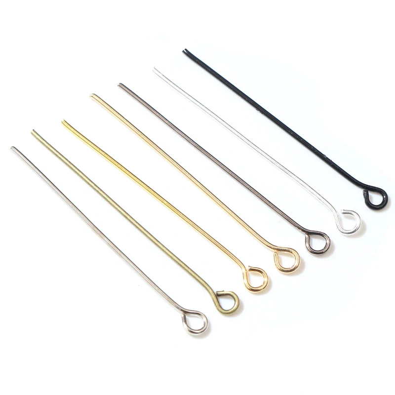 

200pcs/bag 16 20 25 30 35 40 45 50mm Eye Head Pins Classic 7 colors Plated Eye Pins For Jewelry Findings Making DIY Supplies