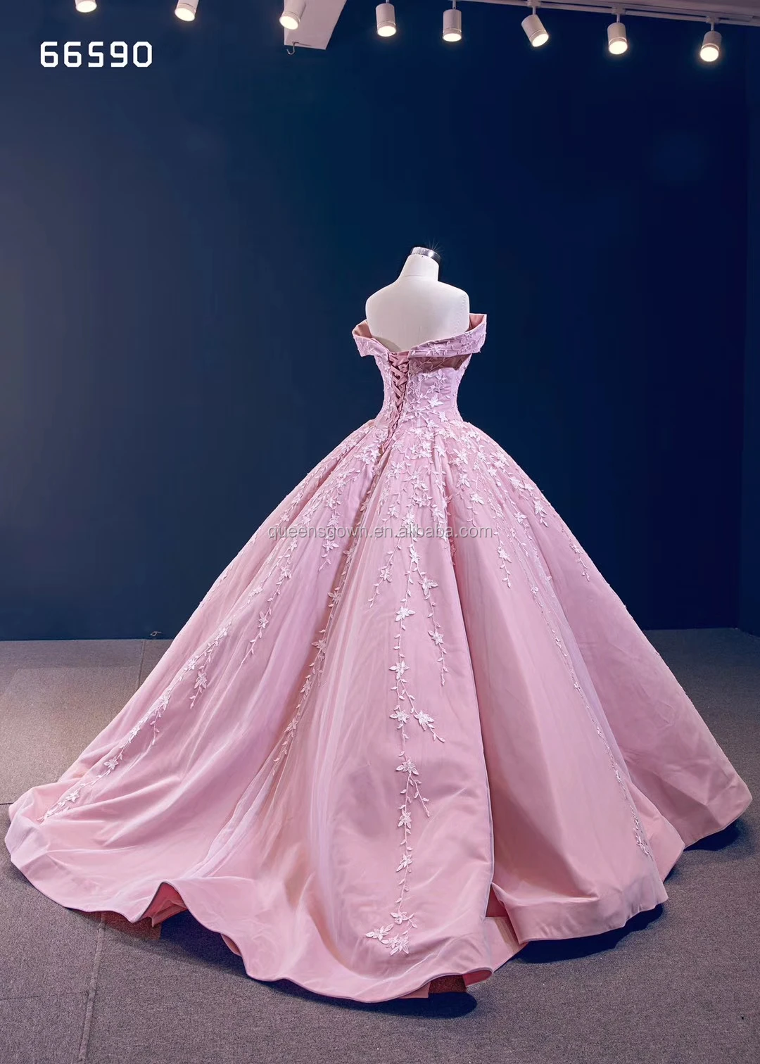 Popular V-neck pink Sleeveless sequins evening dress big ball gown bride dress for wedding & party