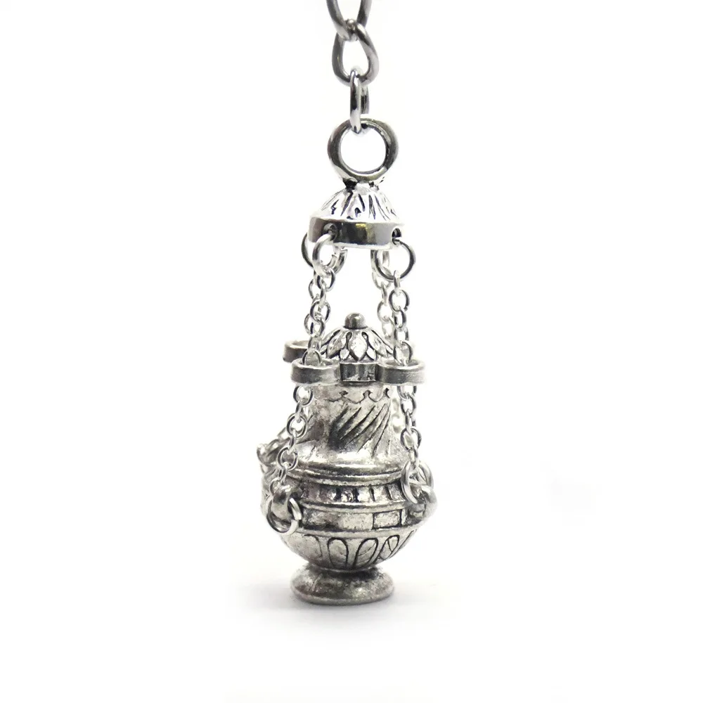 

New High Quality Christian Incense Burner Keychain Religious Drop Key Ring Jewelry Bag Car Pendant Keyfob Church Souvenirs Gift, Picture