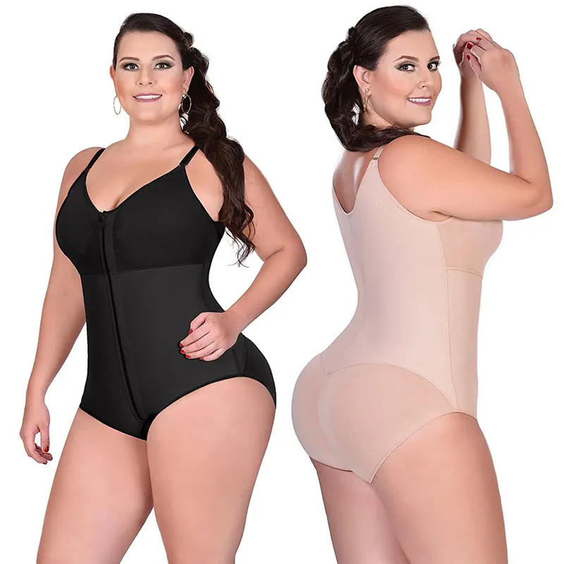 

Plus Size Full Body Shaper Tummy Control Slimming Post Surgery Shapewear Bodysuit Butt Lifter Slimmer Compression Garments, Black, skin can be customerized