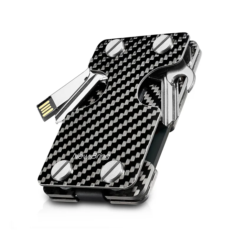 

multifunctional minimalist slim rfid blocking aluminium metal magic frame engraved card wallet magnet key chain wallet