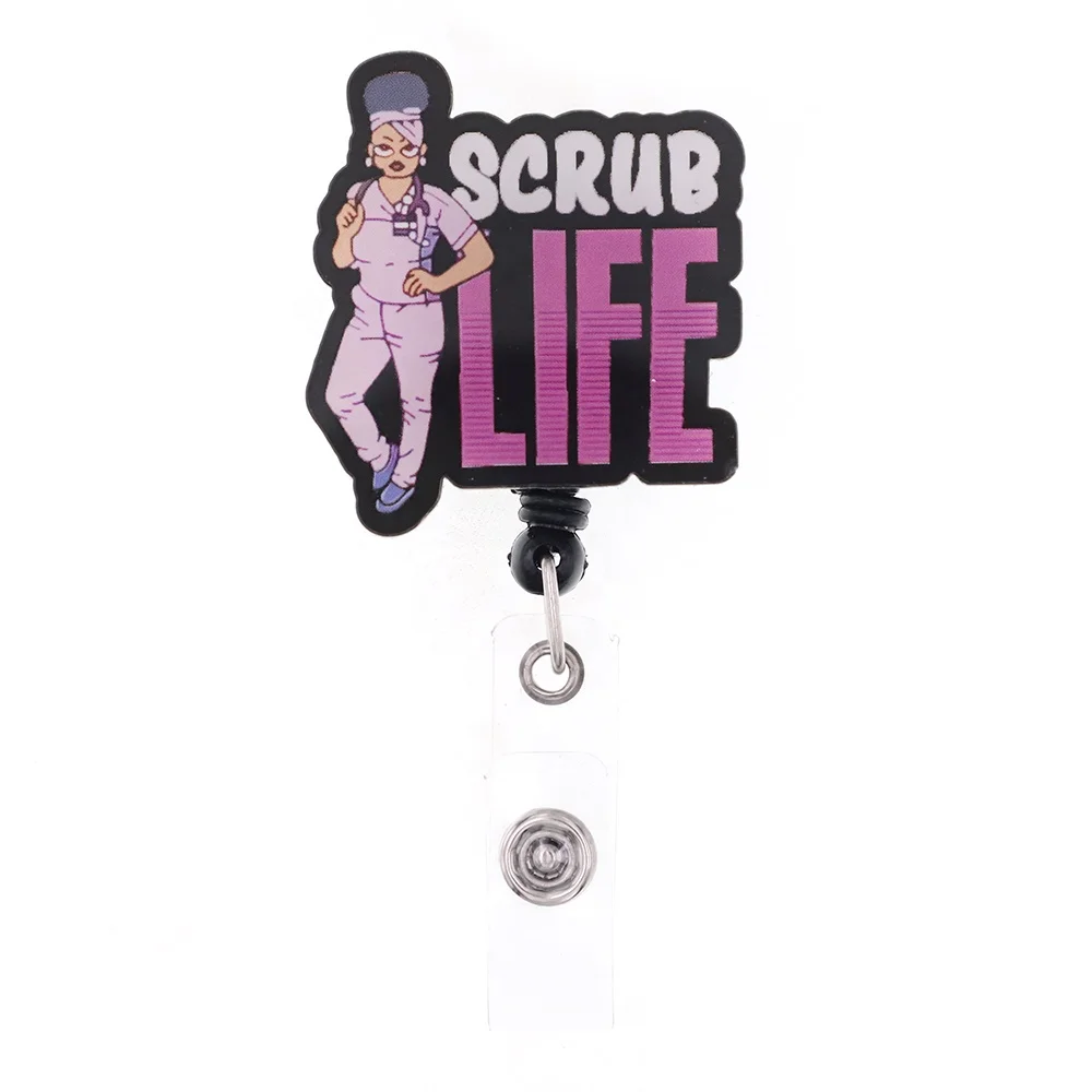 

New Acrylic Badge Holder Scrub Life Medical Nurse Badge Reel, As picture