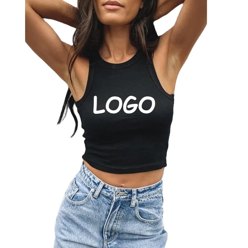 

Wholesale High Quality Custom Sexy Fitted Basic Plain White Black Knit Ribbed Women tops, Customized crop top