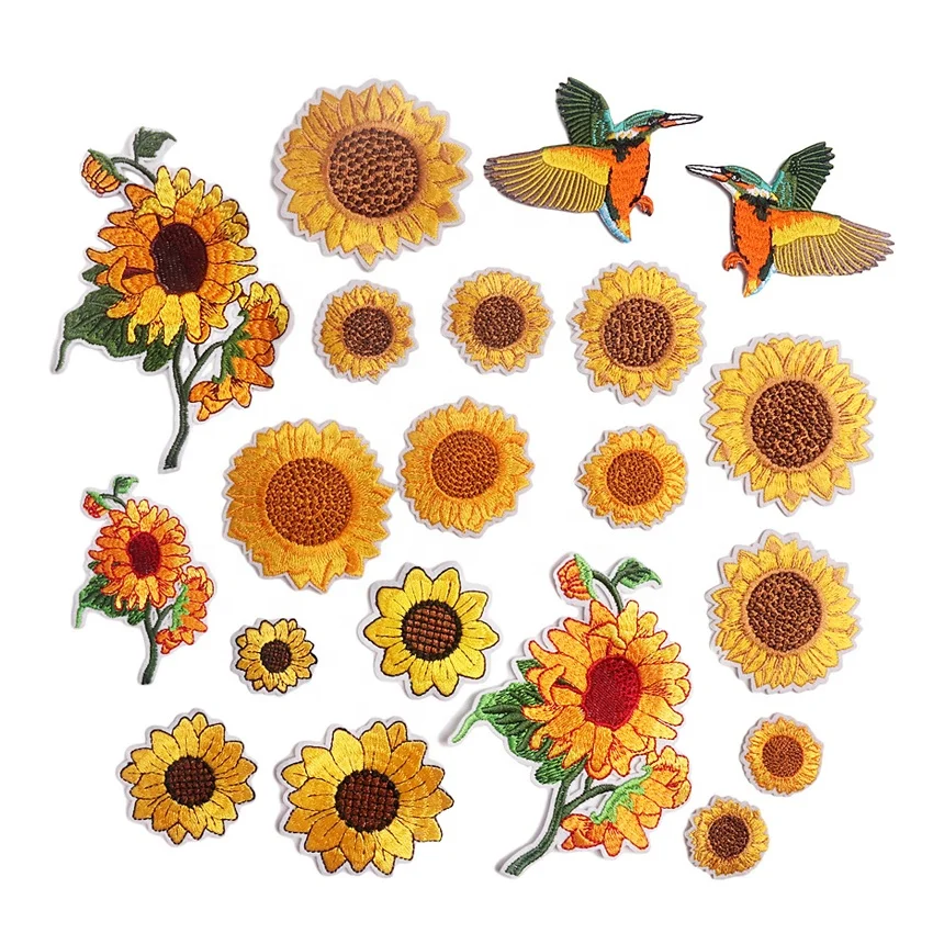 

Wholesale Iron on embroidery sunflower hummingbird DIY patch