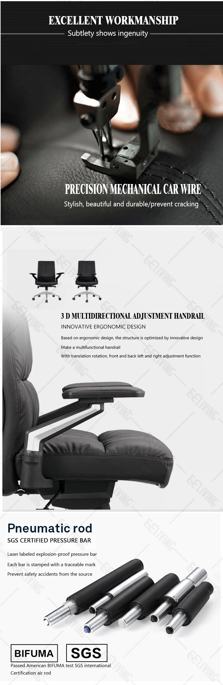 Full Black High Back Genuine Leather Adjustable Executive Modern Office Chair