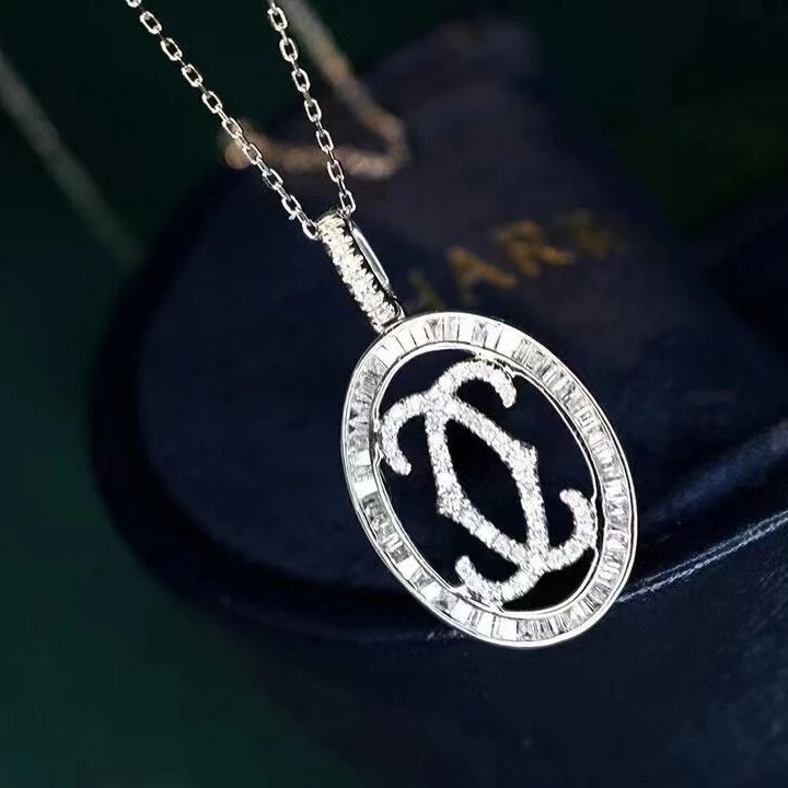 

Hot Sale Fashion Designs KYNL0385 Platinum Plated Geometric Shine Oval Pendant Necklaces for Women, Silver