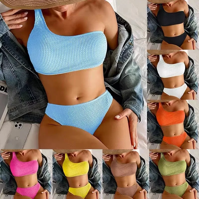 

2022 New Solid Color swimwear & beachwear sexy bikini for lady two piece Sexy women's swimsuit Bikini Ribbed Summer Beachwear, Picture shows