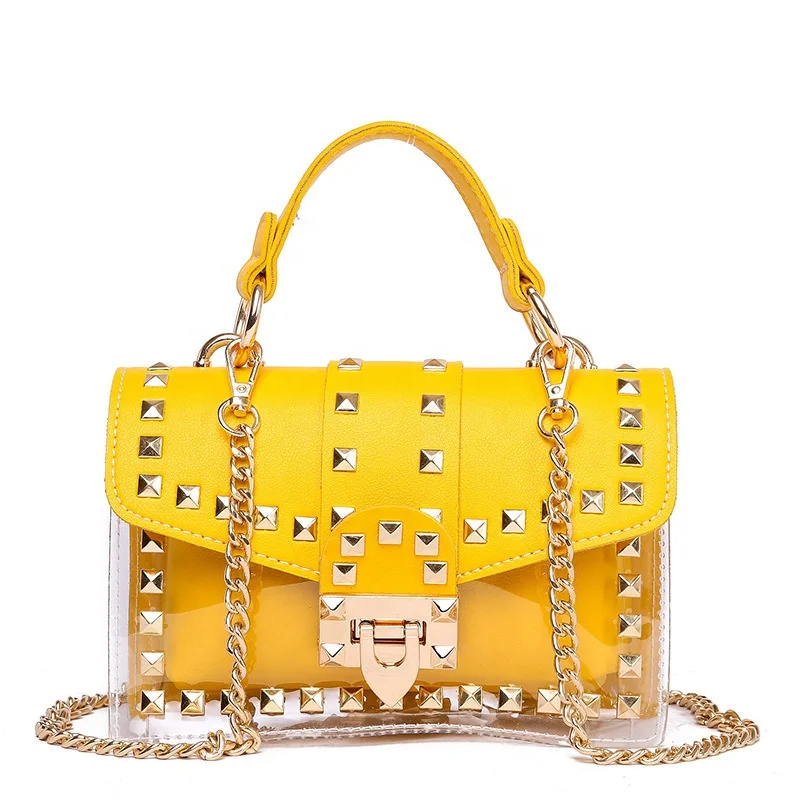 

2020 Fashion Rivet Jelly Bag Ladies Messenger Crossbody Hand Bags Luxury Chain Design Purses Handbags Women, Black,yellow,pink,white,blue or customized
