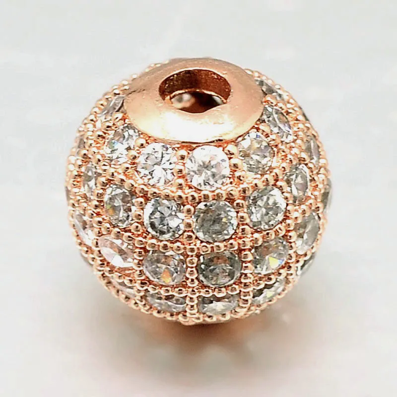 

PandaHall 4mm Round Brass Clear Real Rose Gold Plated Cubic Zircon Beads