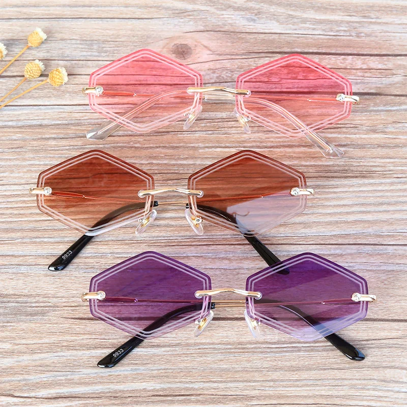 

Frameless children diamond-shaped small frame glasses metal uv400 sunglasses for boys and girls, As the picture shows