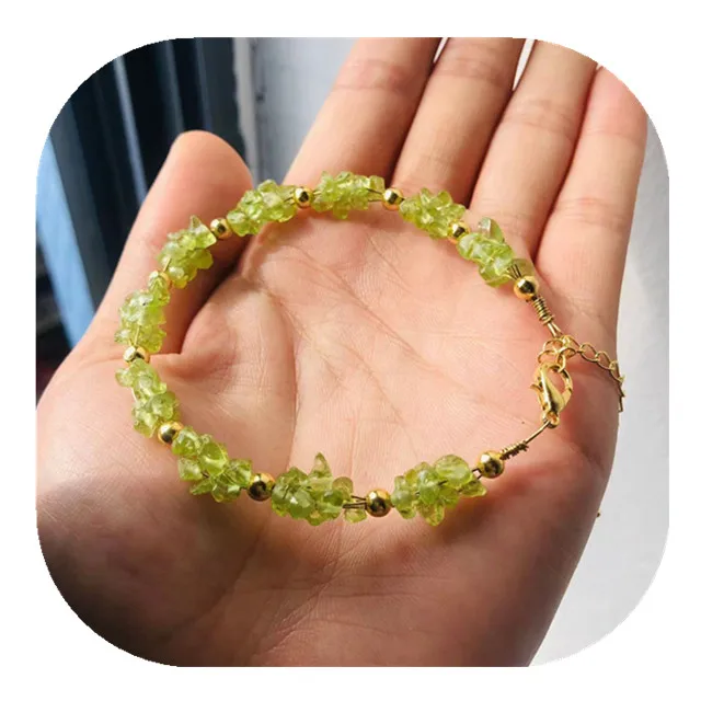 

Wholesale natural hand made crystal jewelry green peridot chips bracelet for sale