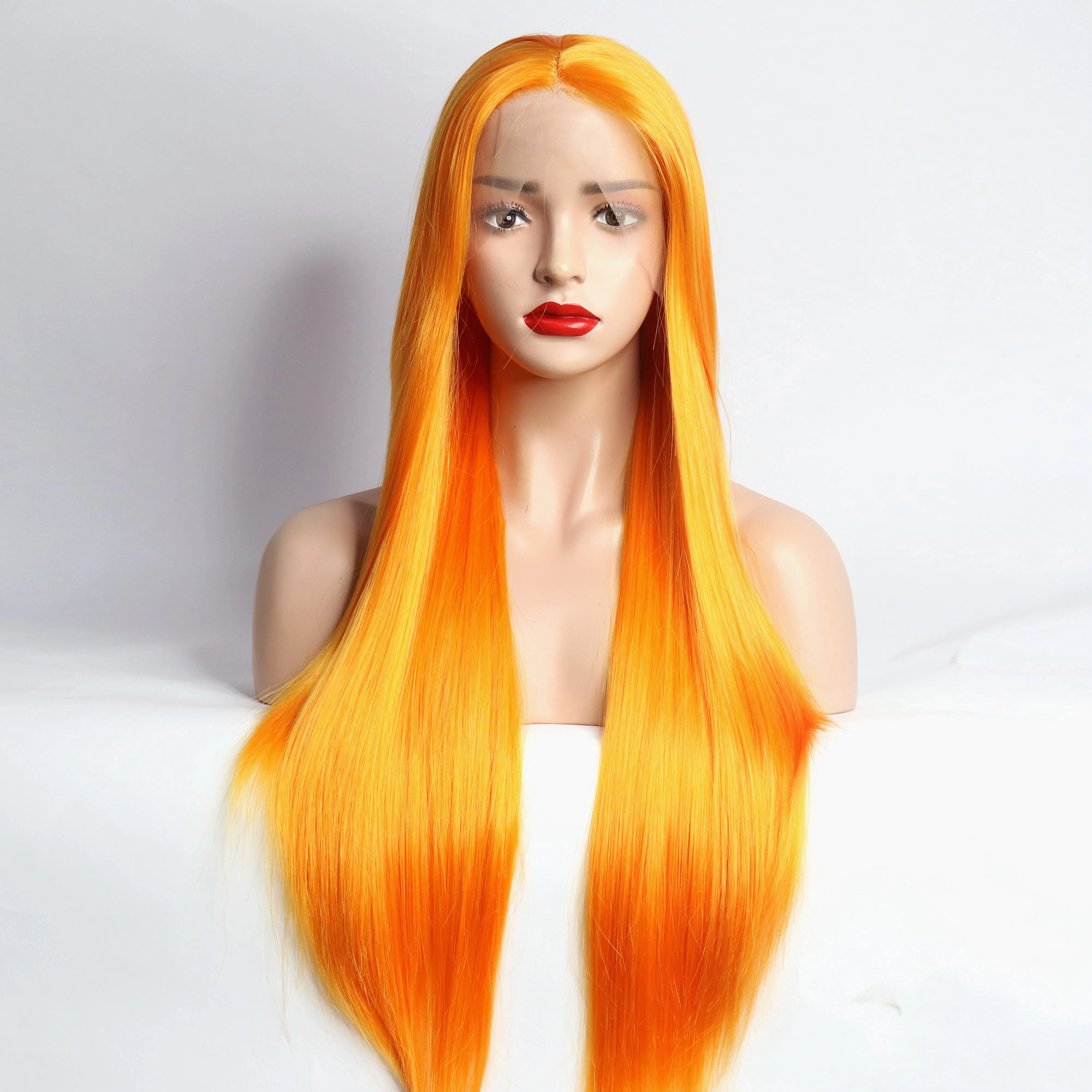 

Wholesale Orange Synthetic Transparent Lace Front Wigs Heat Resistant Lace Frontal Fiber Hair Wigs