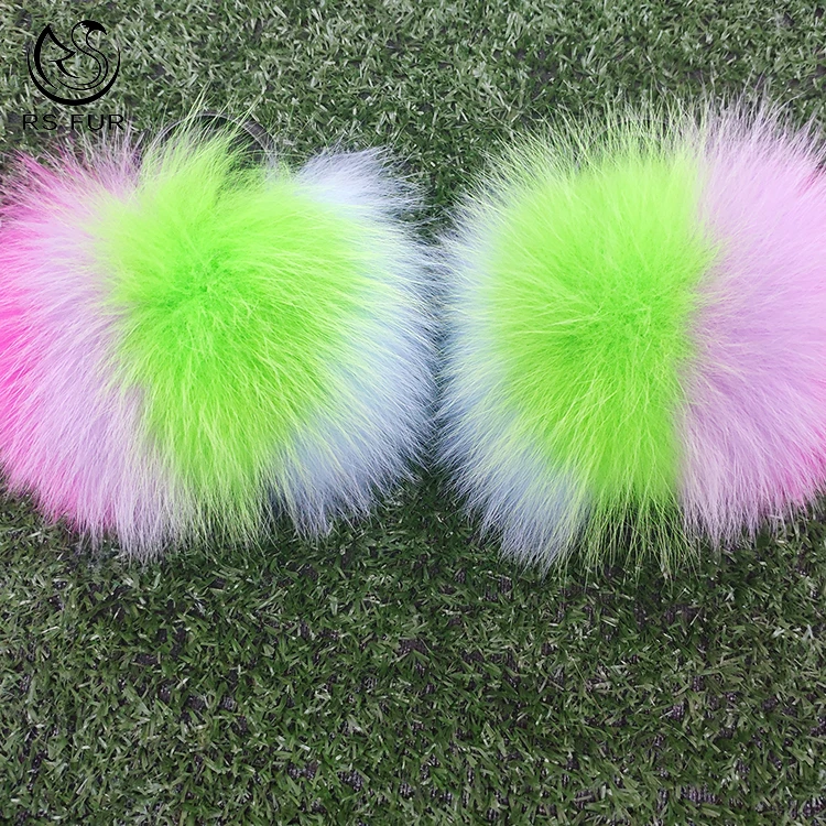 
Custom logo soft children baby fur slipper sandals fox fur slides for women and kids 
