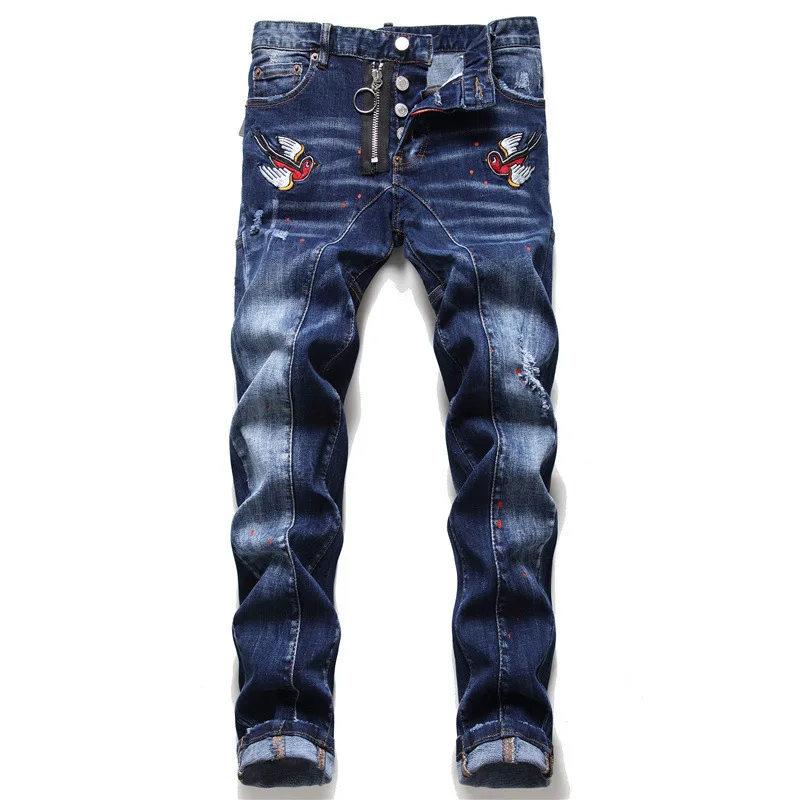 

Oem Odm Plus Size Denim Jeans Three-Dimensional Embroidered Ring Buckle Zipper Pantalones Jeans Casual Men's Jeans