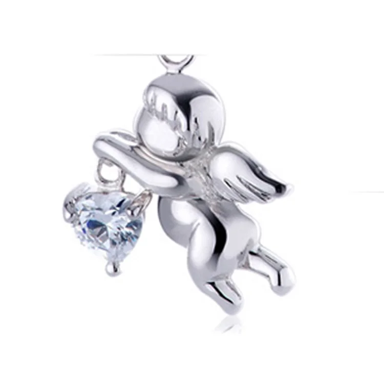

Sterling Silver Heart Shaped Stone CZ Crystal Birthstone Christmas Angel Pendant