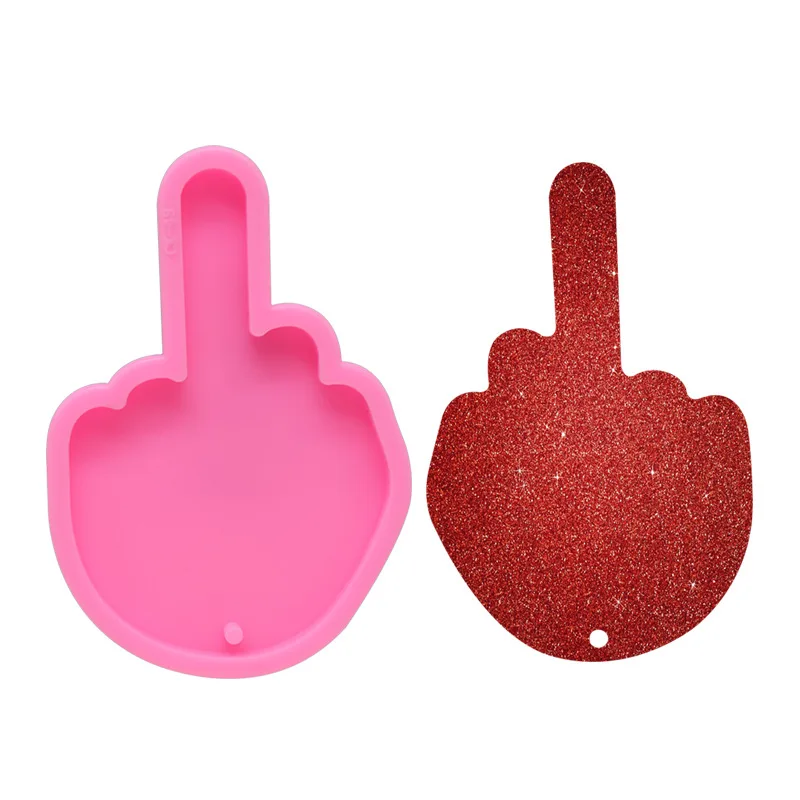 

DIY Sign Hand Middle Finger Keychain Mold DIY Epoxy Resin Table Keychain Silicone Molds Jewelry Moulds, Pink