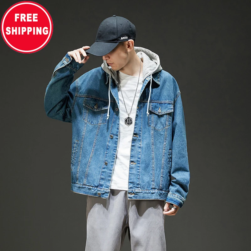 

Free Shipping Custom Fashion Print Detachable Men's Hoodies Jean Jacket Designed Mens Denim Jacket Men