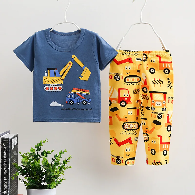 

Children's short-sleeved pants kids home service suit 100% cotton pajamas set baby boy girl clothes wholesale, Picture shows