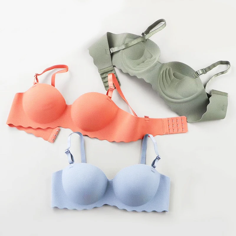 

One Piece Girls Seamless Bra and Panty Set Factory Wholesale Wire Free Push up Breathable Soft Sexy Padded Plain Dyed 10 Colors, 10 color as pictures