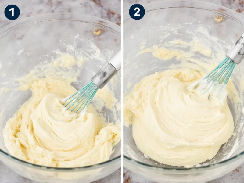Step-by-step no churn ice cream mixing in glass bowl