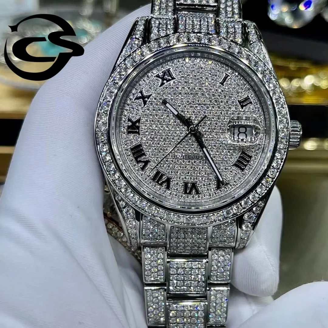 

top Luxury Private Customized Out Lab Diamonds Watch Men Women Iced Ice cube Rollexables Skeleton VVS Moissanite Diamond Watch