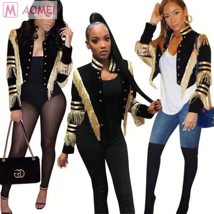M7018 new long sleeve strap tassel spliced short autumn women fashion coat for women