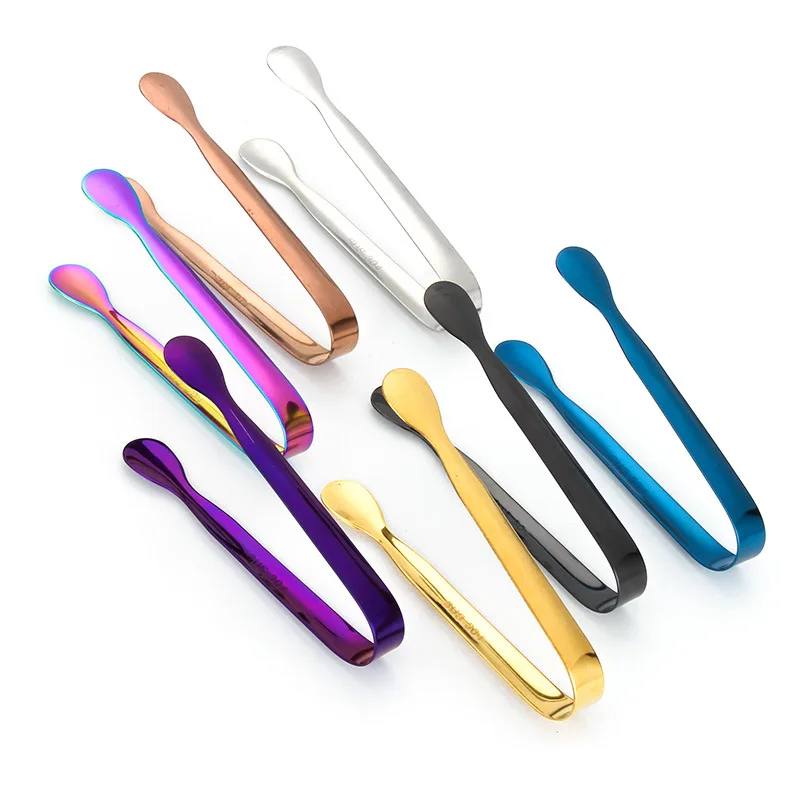 

Wholesale Bar Tools 11cm Mini Stainless steel Ice Tong Sugar Tongs, Silver / gold / rose gold / black / blue / purple / rainbow