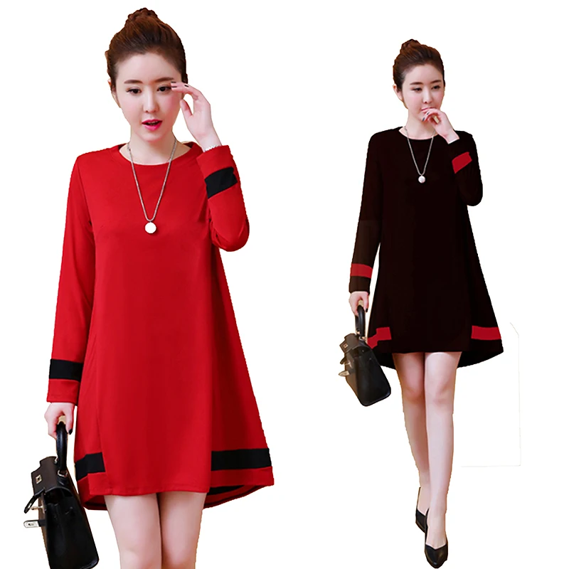 

Maternity dress long-sleeve medium long A-line skirt large size 100 kg maternity skirt fashion casual maternity dress