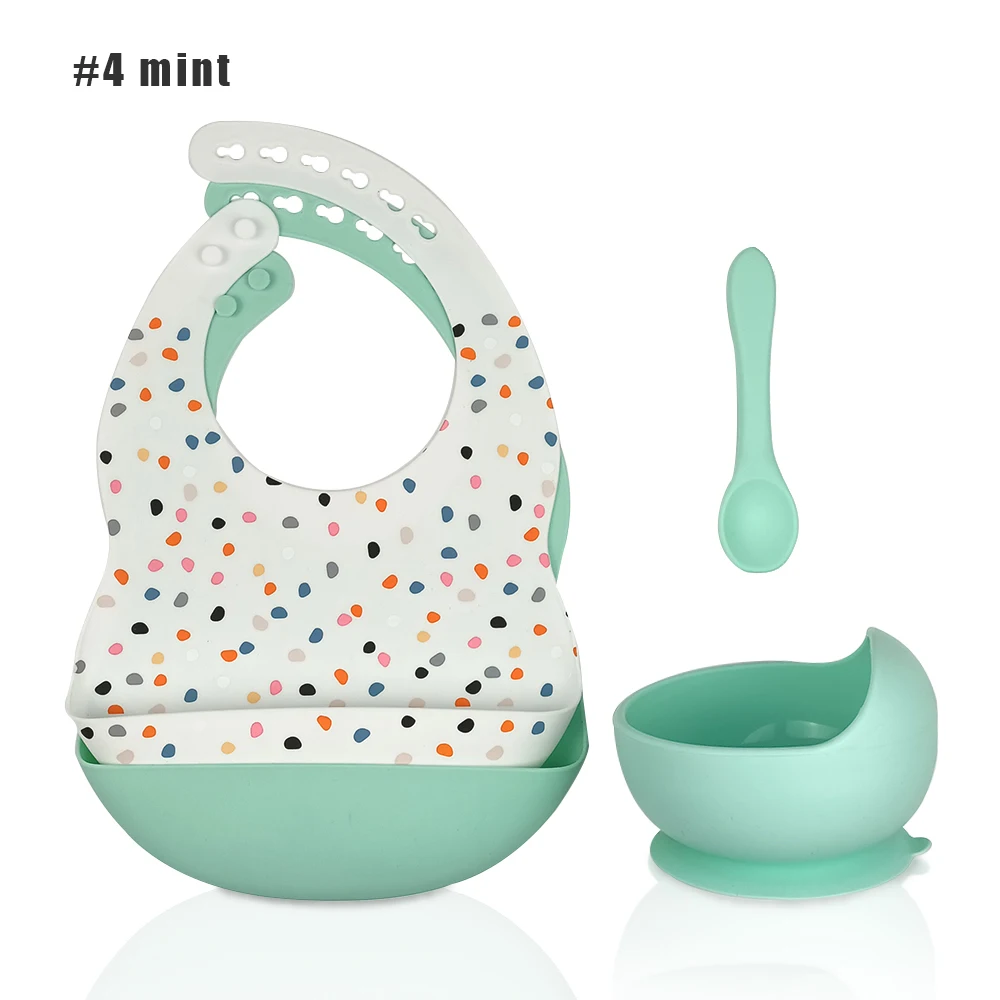 

Non-slip Children's Suction Plate Silicone Spoon Bibs Dishes Baby Feeding Tableware Baby Silicone Bowl Bibs Set, Customized color