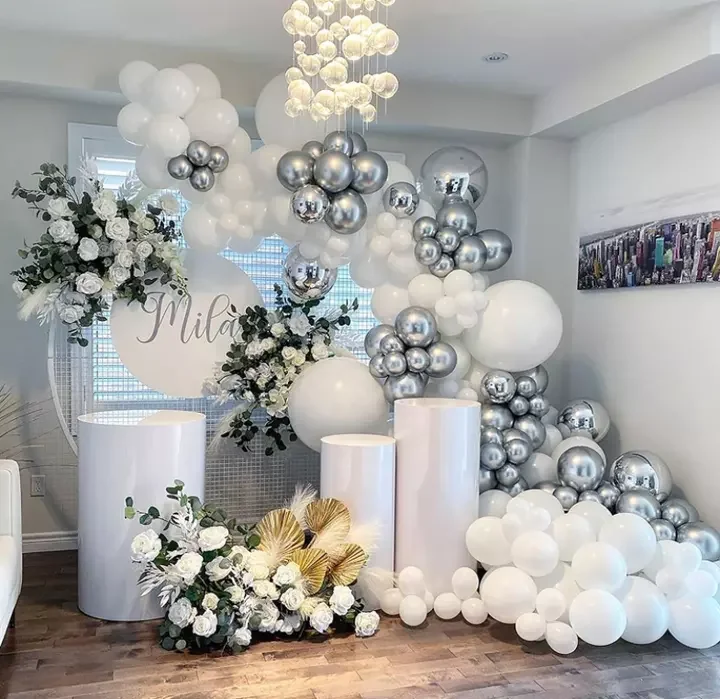 

Winter Wonderland Snowflake Christmas Snowman Party Decoration DIY chrome Silver white Wedding Birthday Balloon Garland Kit
