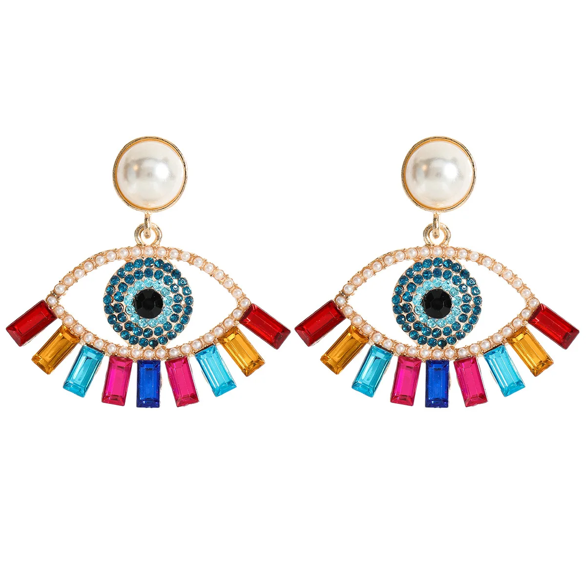 

New Trendy Women Fashion Crystal Pearl Devil Evil Eye Jewelry Stud Earrings