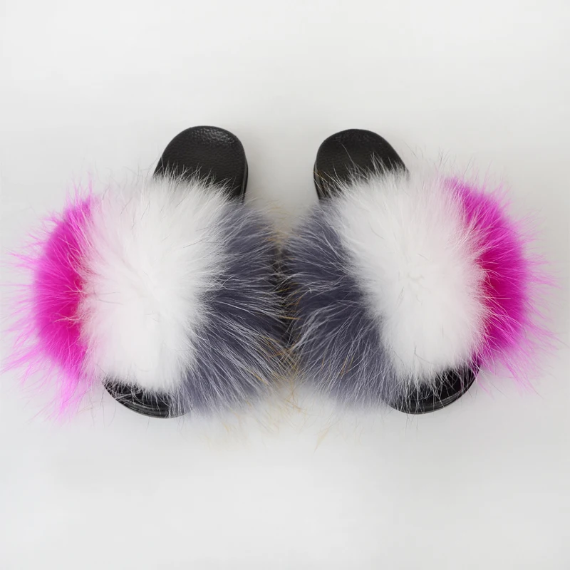 

colorful fur slides for women faux fur slipper, Customized color