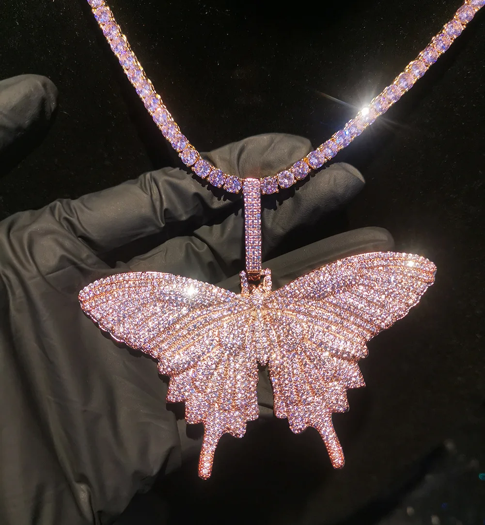Butterfly Pendant Hip Hop Cz Pink Miami 