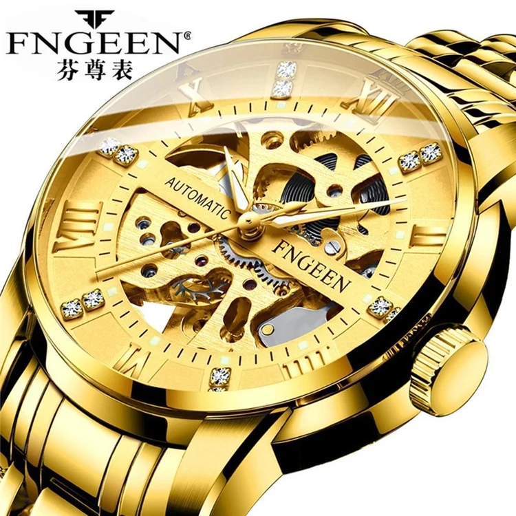 

Gold Mechanical Watches Fashion Luxury Tourbillon Wristwatch Skeleton Diamond Dial Luminous Wristwatch Self Wind Automatic Watch