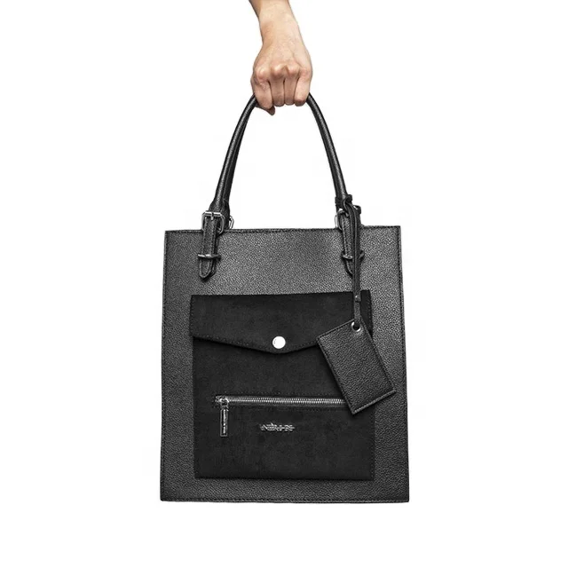 

Large Capacity Black Vegan Leather Ladies Tote Bag, As pic or customzied