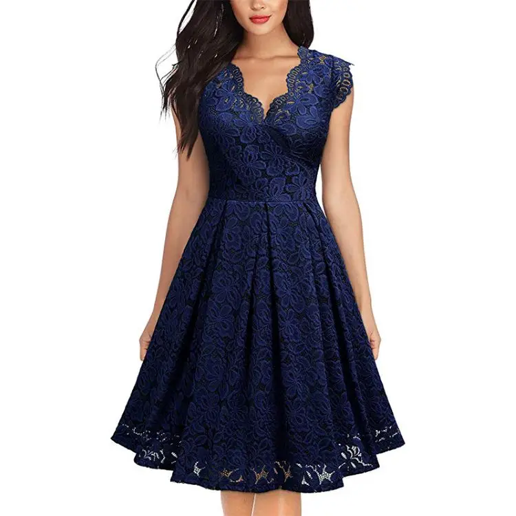 

2021 Factory Price Vintage Hollow Out V Neck Women Dresses