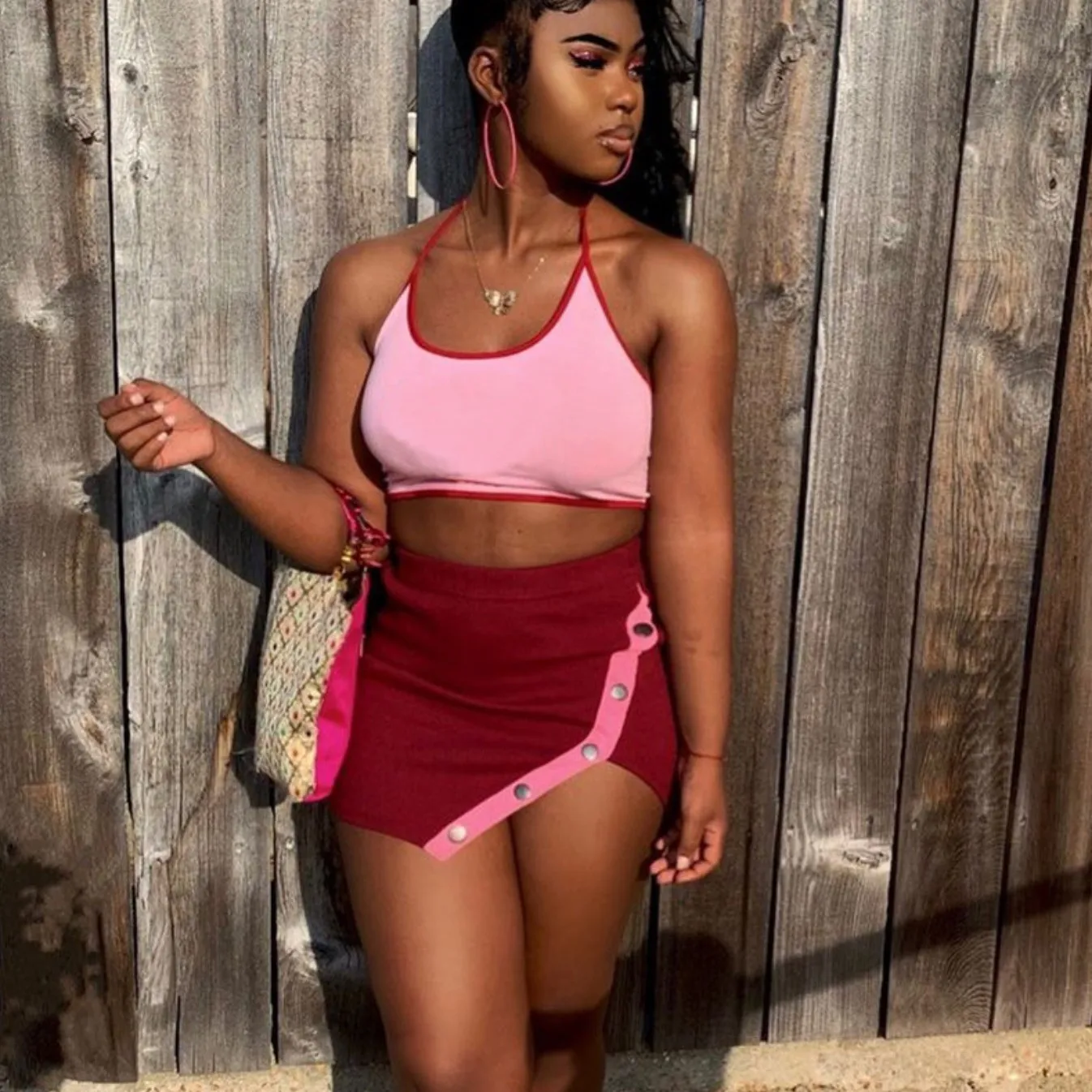 

Women's Summer Sets Fashion Contrast Color Two Piece Skirt And Top Set 2pc Outfits Women Clothes 2021, White,pink,light blue,red,black