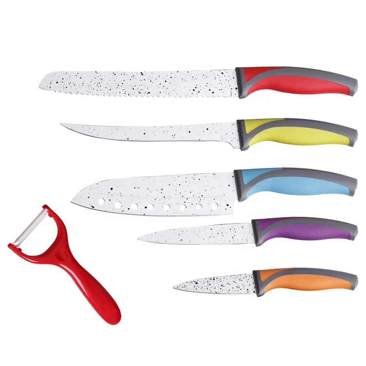 
2020 New Arrival Stainless Steel Kitchen Chef Knife 5 Pcs Non stick Painting Knives Set with Knife Strip Holder 