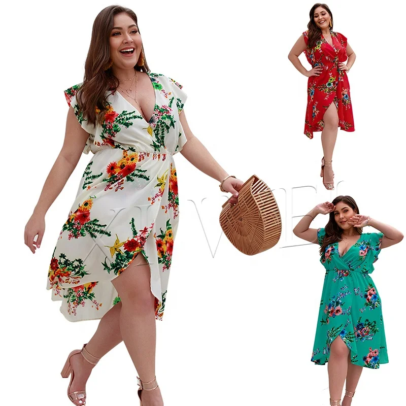 

2021 large size women's new sling v-neck boho chic dress summer The ruffled sleeveless bohemian short dress