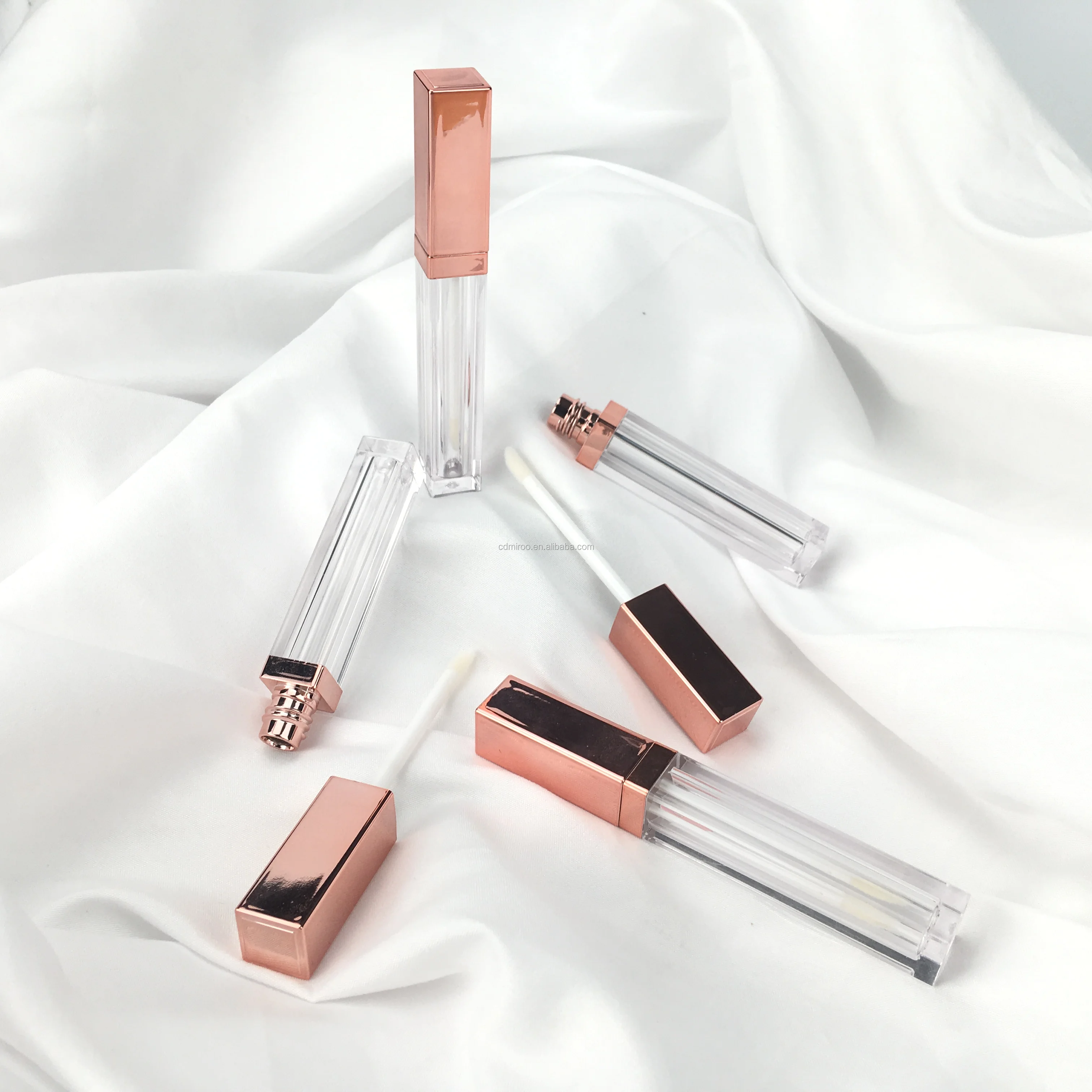 Plastic 5ml Square Empty Lipstick Container Rose Gold Shiny Lipgloss Tube With Wands Custom For