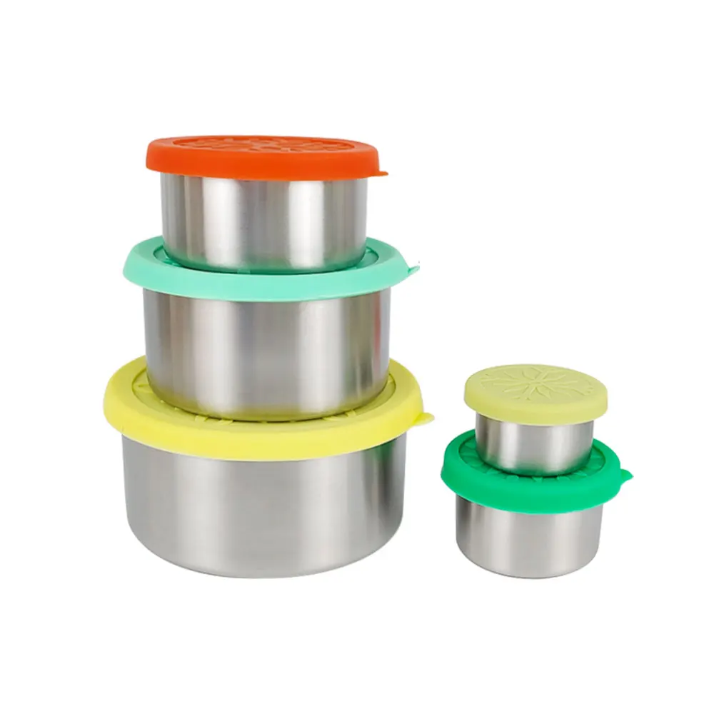 

LIHONG Amazon hot sell stainless steel snack pot silicone leakproof bento lunch box stainless steel food containers silicone lid, Custom color