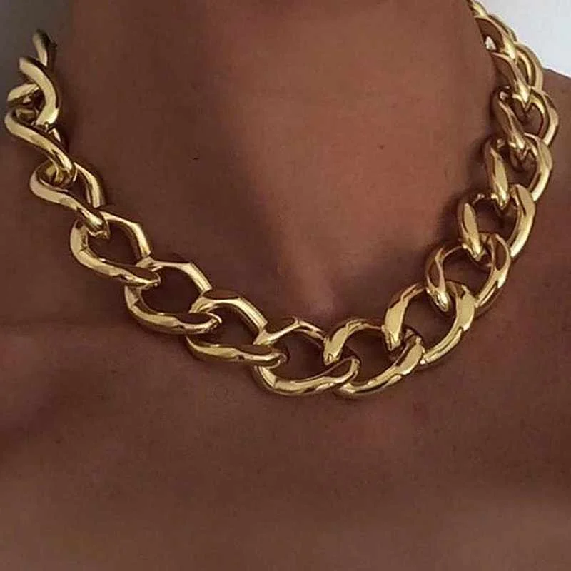 

Fashion Gold Hiphop Vintage Thick Large Big Chain Choker Necklace For Women and Men, Gold plated