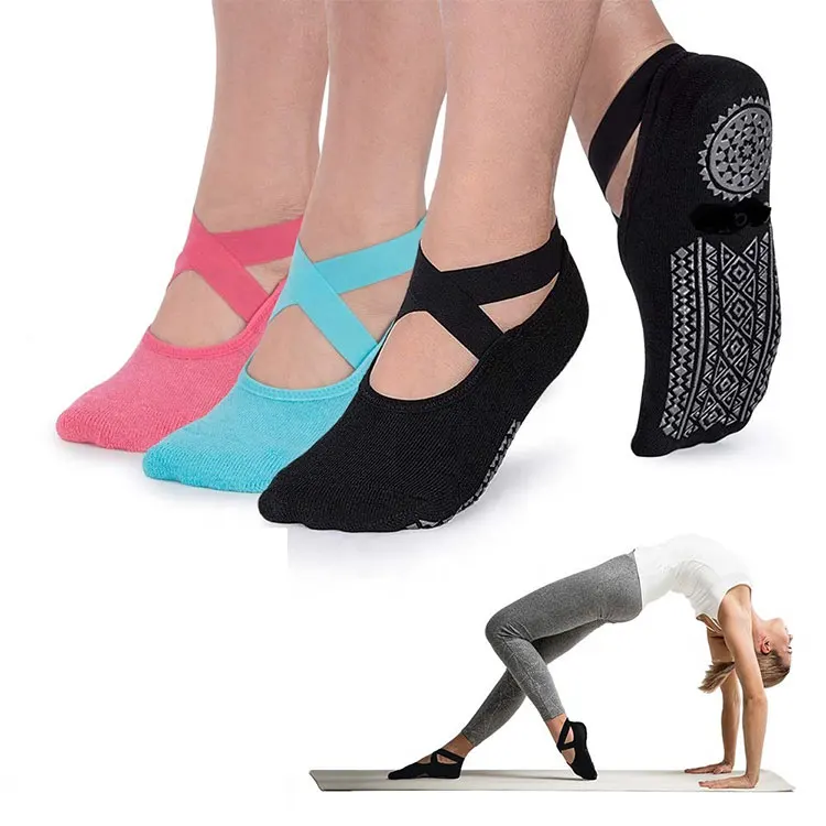 

New Fashion Comfortable Custom Logo Design  Pilates Grip Non Slip Yoga Socks, Black, grey, blue, burgundy