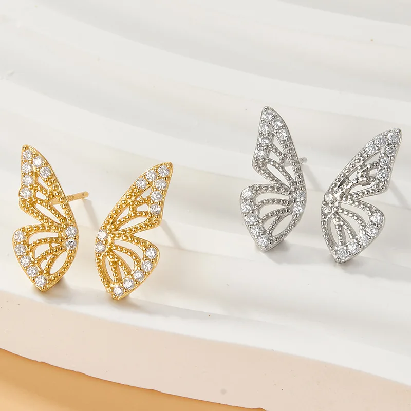 

Carline Ins s925 sterling silver 18k gold plated women zircon butterfly stud earrings fashion jewelry earring for teens